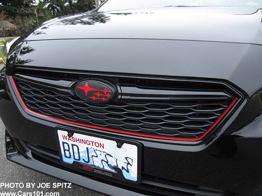2017 Subaru Impreza Sport front grill with aftermarket red pinstripe