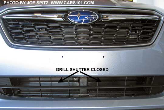 2017 Subaru Impreza Limited front grill, ice silver shown. Limited model shown with the Active Grill Shutter closed