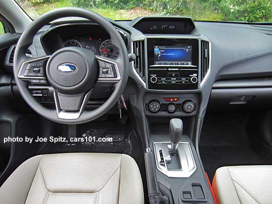 2017 Subaru Impreza 2.0i dash, ivory cloth, vinyl steering wheel, 6.5" audio, no heated seat buttons,