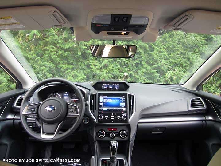 2017 Subaru Impreza Limited interior, leather steering wheel, pushbutton start, CVT with gloss black shift knob and surround, 8" audio, automatic climate control, optional eyesight system