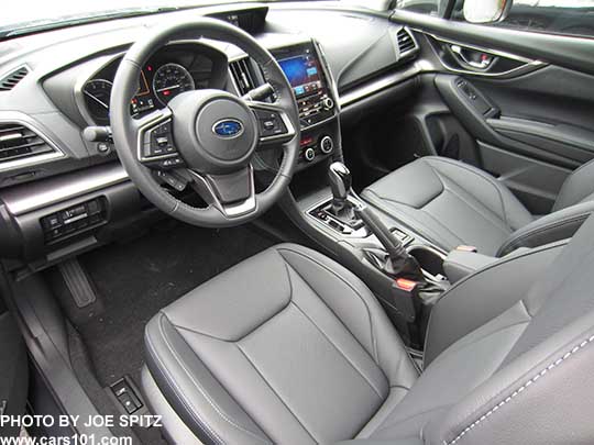 2017 Subaru Impreza Limited interior, black leather with silver stitching, gloss black CVT shift knob and surround