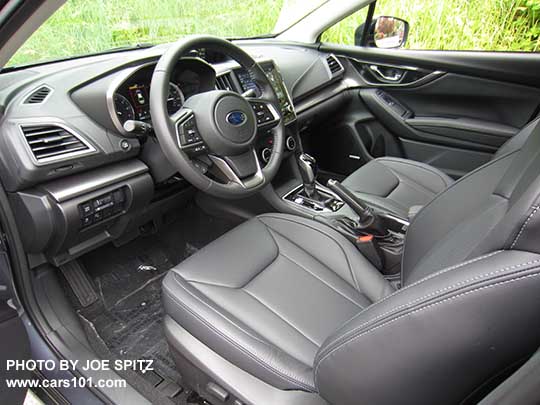 2017 Subaru Impreza Limited interior, black leather with silver stitching, gloss black CVT shift knob and surround. Notice the power driver's seat