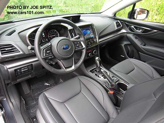 2017 Subaru Impreza Limited interior, perforated black leather with silver stitching, gloss black CVT shift knob and surround