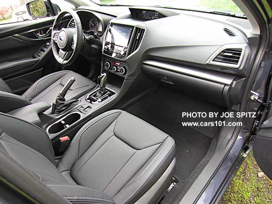 2017 Subaru Impreza Limited interior, perforated black leather with silver stitching, gloss black CVT shift knob and surround