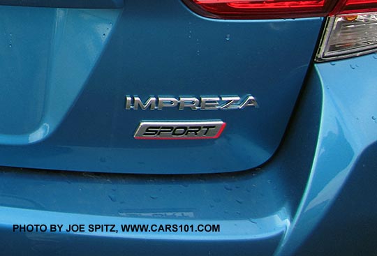 2017 Subaru Impreza Sport 5 door rear gate logo, Island blue car