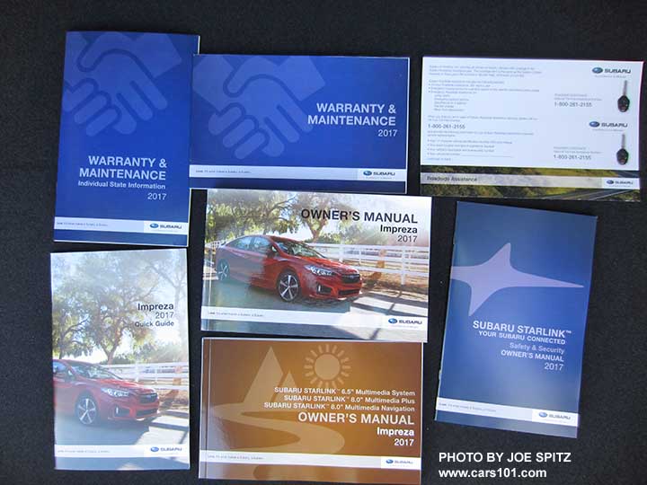 2017 Subaru Impreza owner's manuals- warranty maintenance, Starlink audio, quick guide, road side assistance information books and manuals