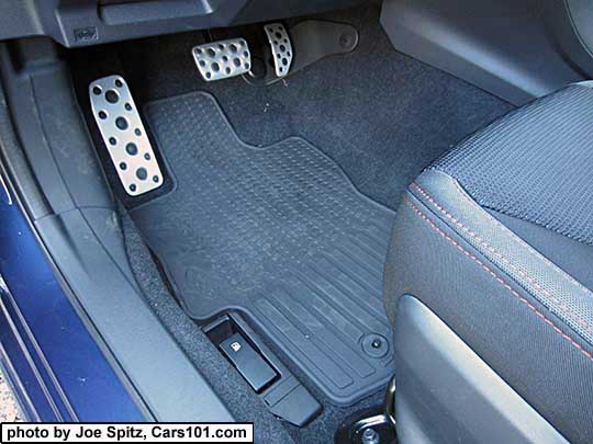 2017 Impreza Sport metal gas, brake and foot rest pedals and optional all weather rubber floor mat