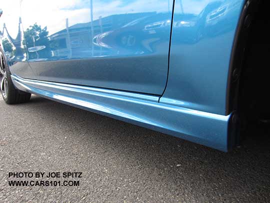 2017 Subaru Impreza Sport 4 and 5 door lower rocker panel with extra trim piece only available on the Sport 4 and 5 door. Island blue car shown.
