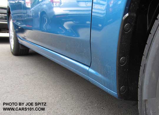 2017 Subaru Impreza 4 door sedan 2.0i, Premium and Limited lower rocker panel. Only the Sport model has the trim piece. Showing Island Blue Pearl Premium.