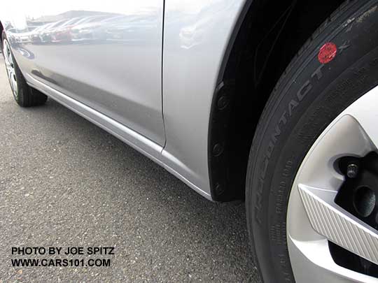 2017 Subaru Impreza 2.0i, Premium, and Limited rocker panel. Ice silver shown. Only the Sport has the extra trim piece.