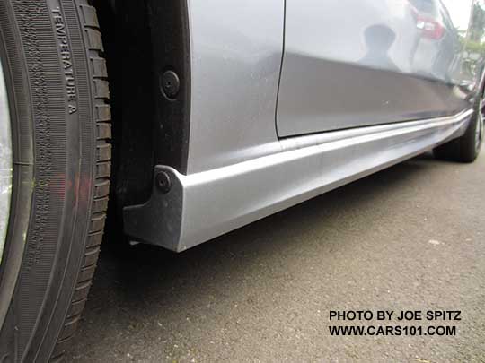 2017 Subaru Impreza Sport lower rocker panel with extra trim piece only available on the Sport 4 and 5 door. Ice silver car shown. Front looking toward rear.