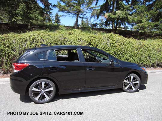 017 Subaru Impreza Sport 5 door hatchback, 18" machined alloys. Crystal black shown.