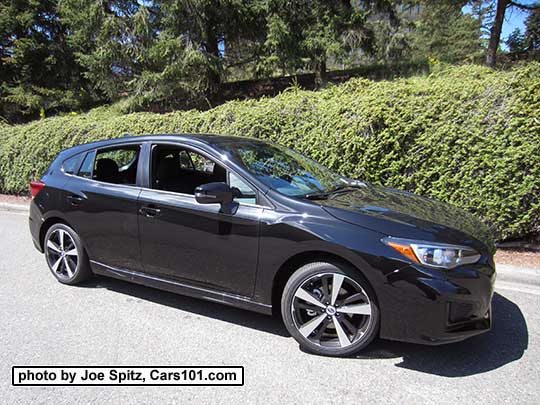 017 Subaru Impreza Sport 5 door hatchback, 18" machined alloys. Crystal black shown.