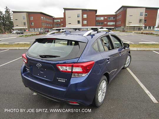 2017 Subaru Impreza Premium 5 door hatchback, Lapis Blue with optional Thule cross bars