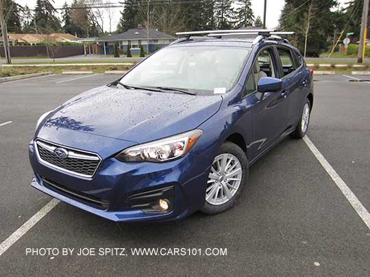 2017 Subaru Impreza Premium 5 door hatchback, Lapis Blue with optional Thule cross bars