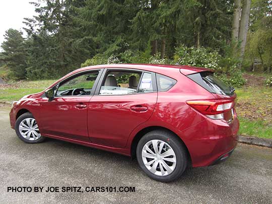 2017 Subaru 2.0i Impreza 5 door hatchback base model venetian red color. No roof rack rails.