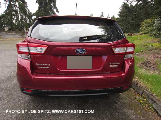 rear view 2017 Subaru 2.0i Impreza 5 door hatchback base model venetian red color.