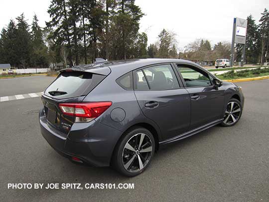 2017 Subaru Impreza Sport 5 door hatchback, machined 18" alloys. Carbide gray car.