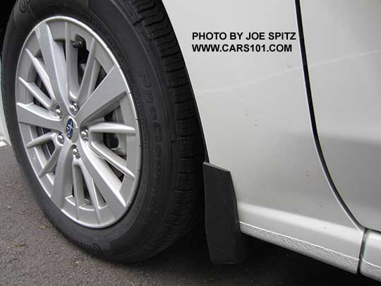 2017 Subaru Impreza 2.0i, Premium and Limited optional black splash guard, front shown, Premium model with silver 16" alloys.