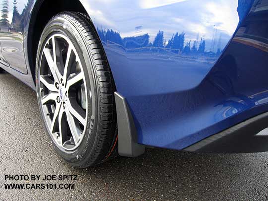 2017 Subaru Impreza optional splash guard, set of 4.  Rear 5 door hatchback, lapis blue Limited model shown.