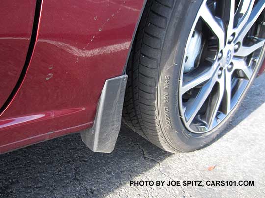 2017 Subaru Impreza optional splash guard, set of 4.  Front wheel 5 door hatchback Venetian Red Limited shown.