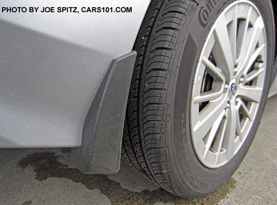2017 Subaru Impreza optional splash guard, set of 4.  Rear wheel 5 door hatchback,  Ice silver Premium model shown.