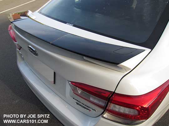 2017 Subaru Impreza Sport sedan gloss black rear spoiler with body colored ends, Crystal white shown