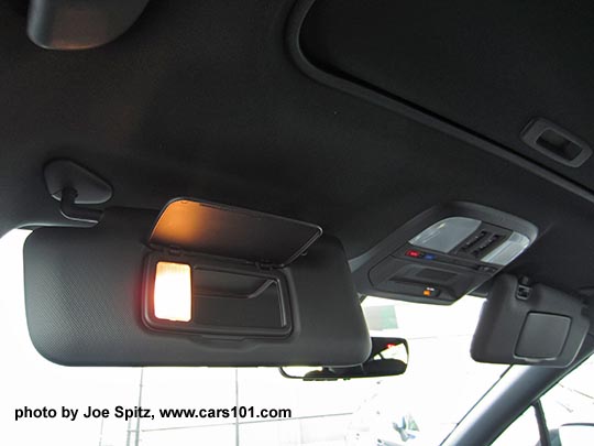 2017 Subaru Impreza sunvisor with illuminated vanity mirrors on Sport and Limited models.