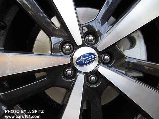 closeup of the 2017 Impreza Sport 18" machined black and silver alloy wheel