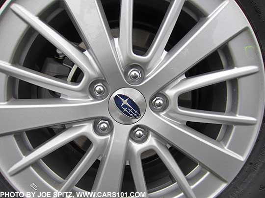 closeup of the 2017 Impreza Premium 17" silver alloy wheel