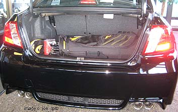 golf bag in the trunk of a 2011 WRX STI 4 door sedan