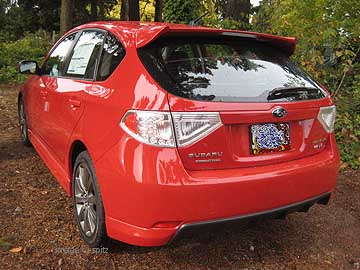 2010 Subaru WRX,  rear image, lightning red shown