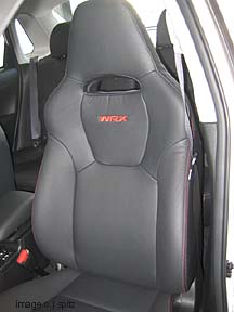 2011 WRX front seat, Limited leather shown