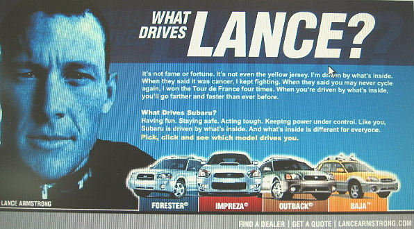 Lance Armstrong Subaru advertising from 2003