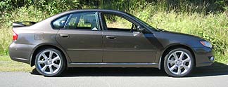 2008 Subaru 3.0R 6 cylinder, side view, metallic bronze with rear spoiler