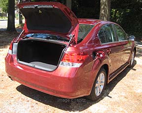 2010 Legacy has a large trunk. Ruby red shown