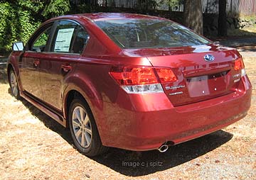 Premium 2010 Legacy sedan with single exhaust tip, driver side only
