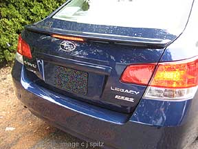 2010 Subaru legacy optional small rear Lip Spoiler. azurite blue shown