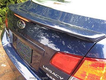 close-up of optuional rear lip spoiler on the 2010 Legacy