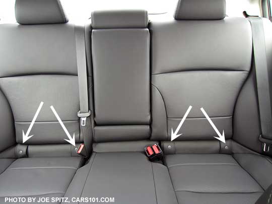 2015 Subaru Legacy has 4 rear child seat anchors, LATCH system. See white arrows