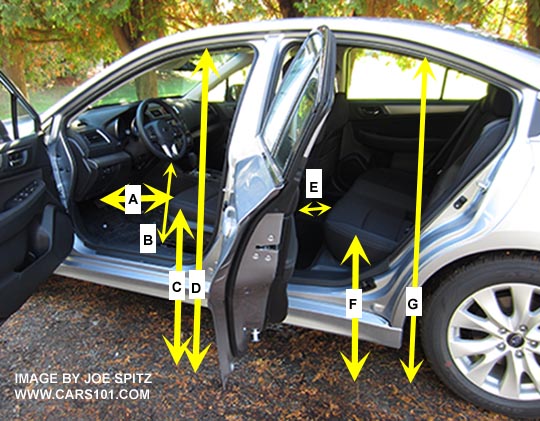 2015 Subaru Legacy interior measurements and dimensions, hand measured
