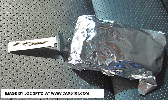 disable a 2015 Legacy and Outback keyless acess key by wrapping it in foil