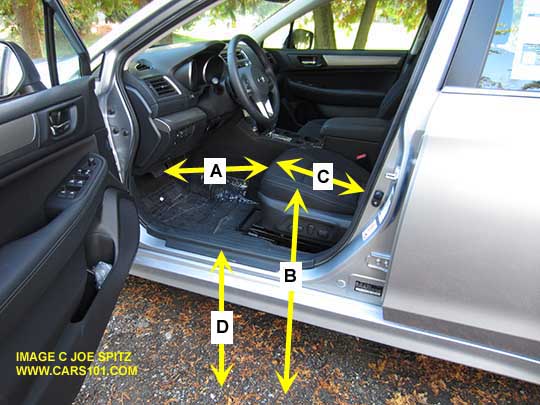 2015 Subaru Legacy front driver seat measurements