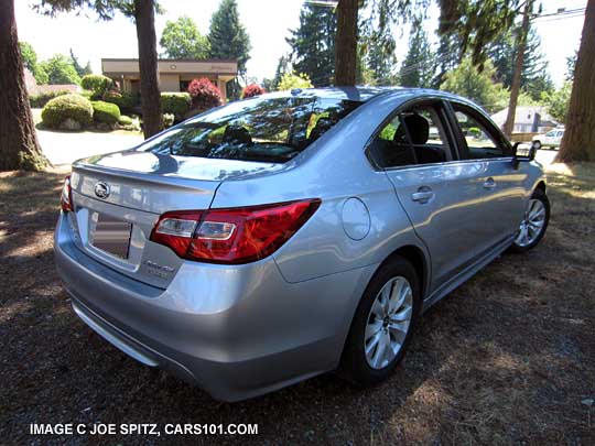 2015 Subaru Legacy Premium sedan, ice silver shown, rear view