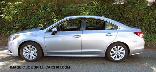 profile of the 2015 Subaru Legacy Premium sedan, ice silver shown