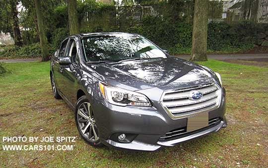 front view 2015 Subaru Legacy Limited sedan, carbide gray shown