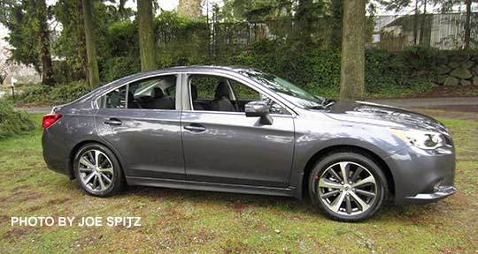 passenger side view 2015 Subaru Legacy Limited sedan, carbide gray shown