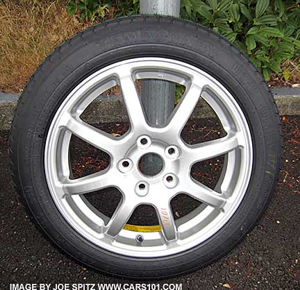 2015 Legacy Premium and Limited model temporary duty spare tire is mounted on a temporary duty alloy wheel