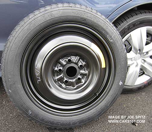 2015 Legacy 2.5i base model temporary duty spare tire is mounted on a steel wheel