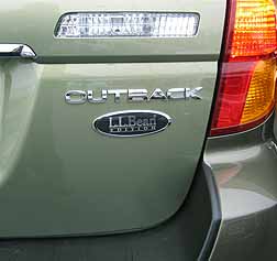 LL Bean logo on the back of the Subaru